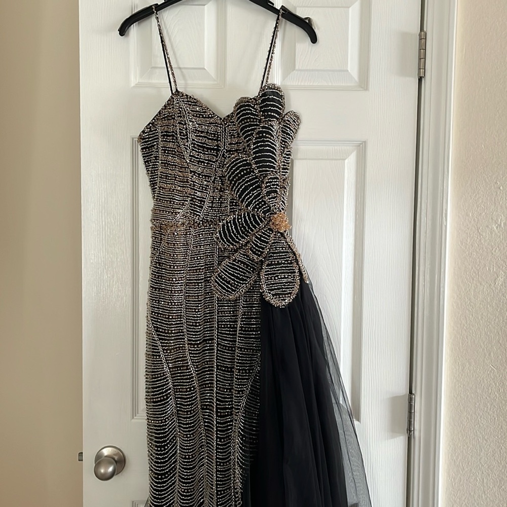Black/silver/ rose gold dress